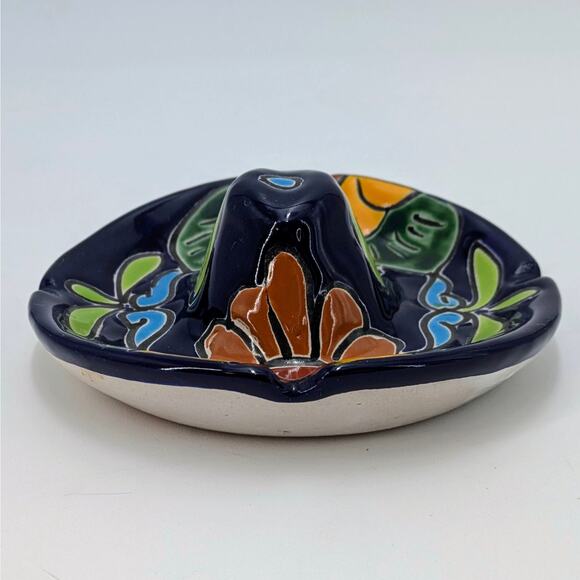 Mexican Sombrero Ashtray Ceramic Hand-Painted Folk Art Talavera Style Hat - Picture 5 of 9